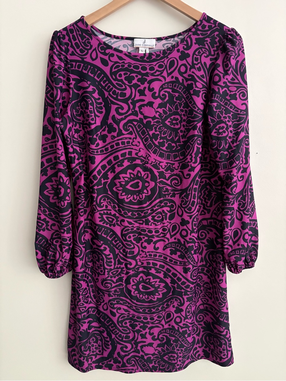 Jude Connally Chloe Dress Puff Sleeve Paisley Print Work Travel Church Size L
